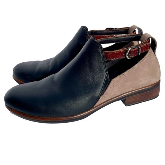NAOT Kamsin Booties-Black Tan Brown Leather Strap-Suede Shootie US 8 EU 39 - Picture 1 of 9